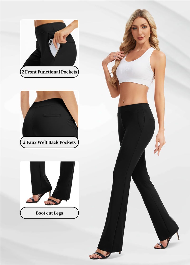 Safort 31" 34" Women Bootcut Yoga Tall Dress Pants Flare Long Trousers Work Stretchy Business Casual Slacks Pockets, 34", Black, S - Image 3